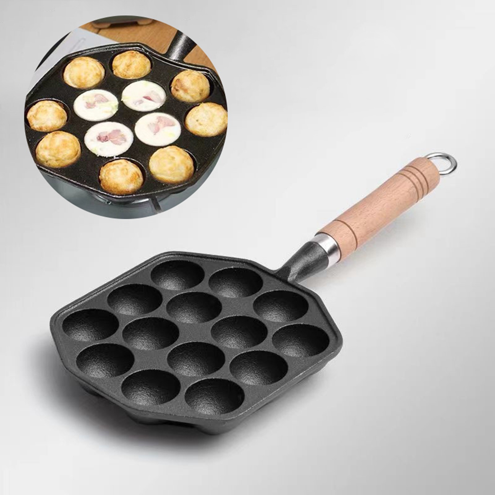 Egg Waffle Pan - Sartén antiadherente de hierro fundido Takoyaki,